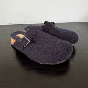 Clarks Brynn Slide Size 7 Women’s Navy Blue Sherpa Lined Slip On Shoes Slippers